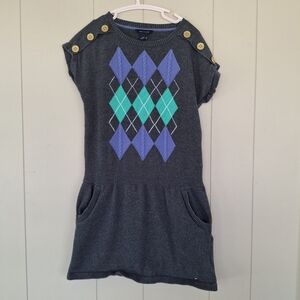 Tommy Hilfiger Girls Size 5/6 Grey Argyle Sweater Dress